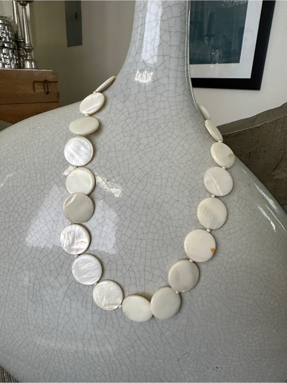 Mother-of-Pearl Disc Necklace in Cream - Women Jewelry